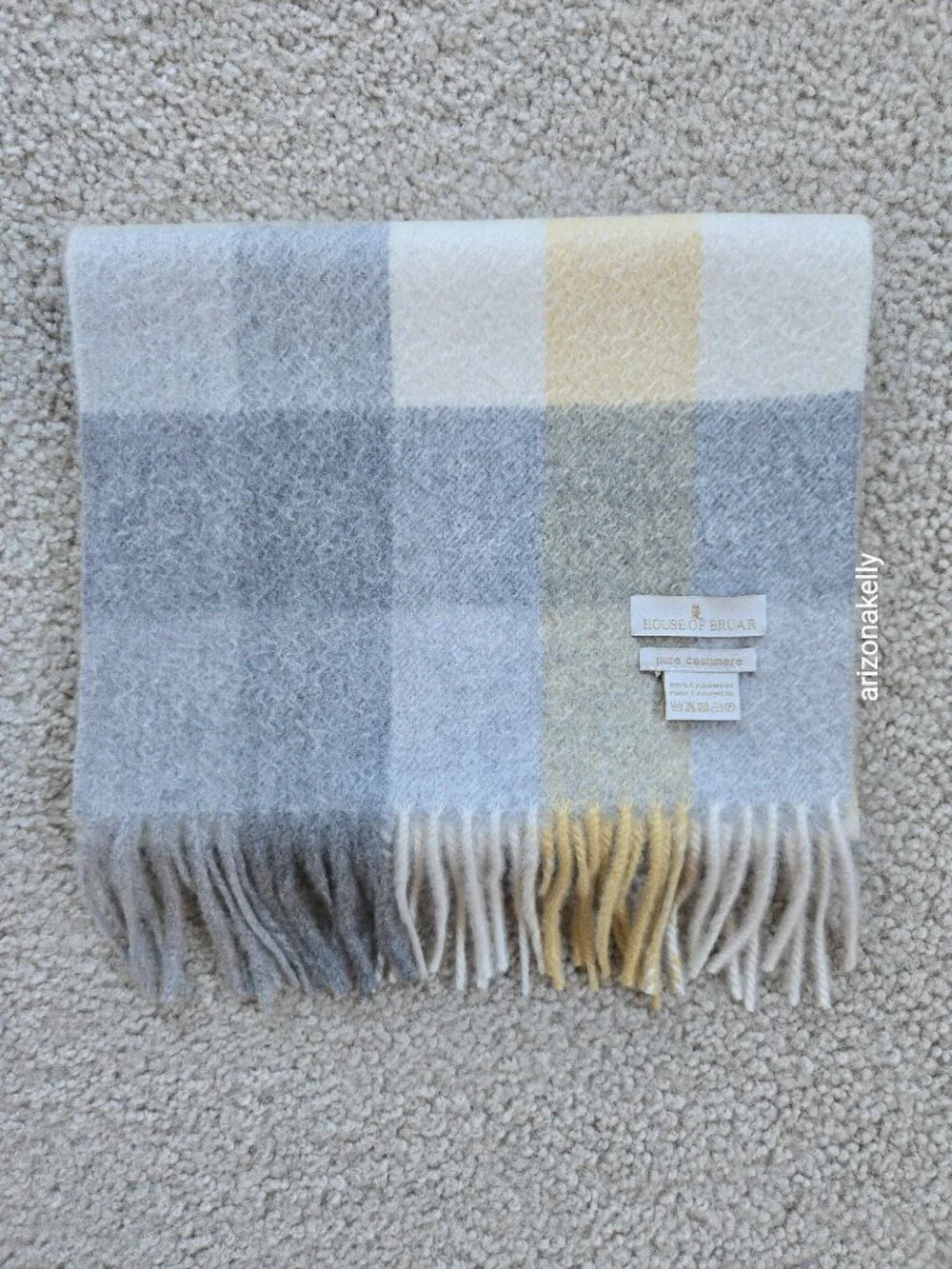 NWOT Cashmere Scarf Plaid Yellow Grey & Creme House of Bruar
